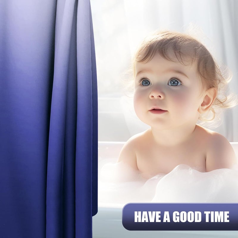 OLANLY Luxury Navy and White Ombre Shower Curtain Sets with 12 Hooks, Waterproof and Washable Decorative Shower Curtains for Bathroom, 72x72 Inches - Image 3